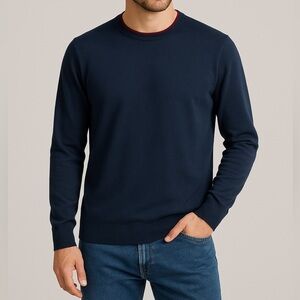 Bally Navy Merino Wool Crewneck Lightweight Knit Sweater